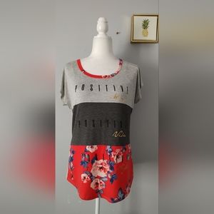 Top Blouse  Casual Gemstone  Size Large Comfortab Short Sleeves Multicolor New